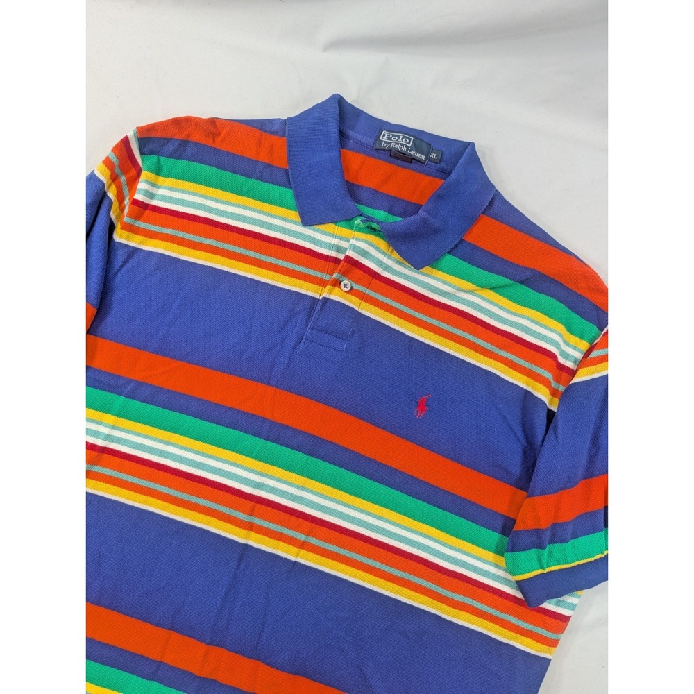 Polo Ralph Lauren Mens Shirt XL Bright Blue Yellow Green Orange Stripe Cotton